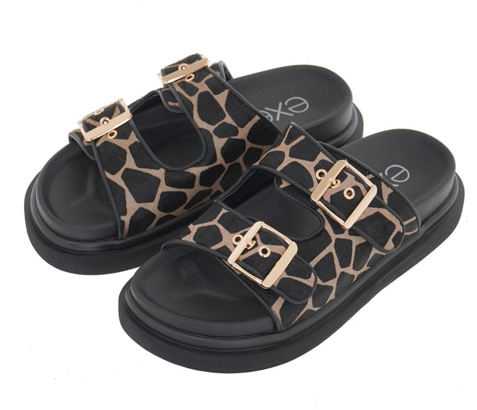 Γυναικεία Flats exe 232 black giraffe pony Γυναικεία Flats exe 232 black giraffe pony FLAT SANDALS TSAKIRIS MALLAS