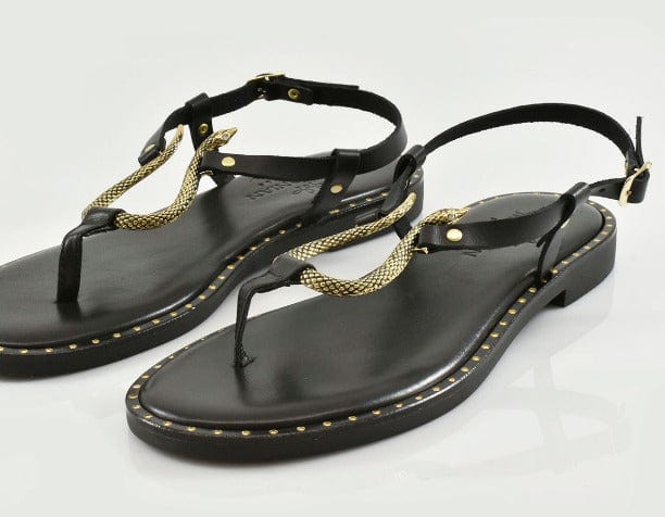 Myconian greek sandals 2282 μαύρο FLAT SANDALS ROBINSON