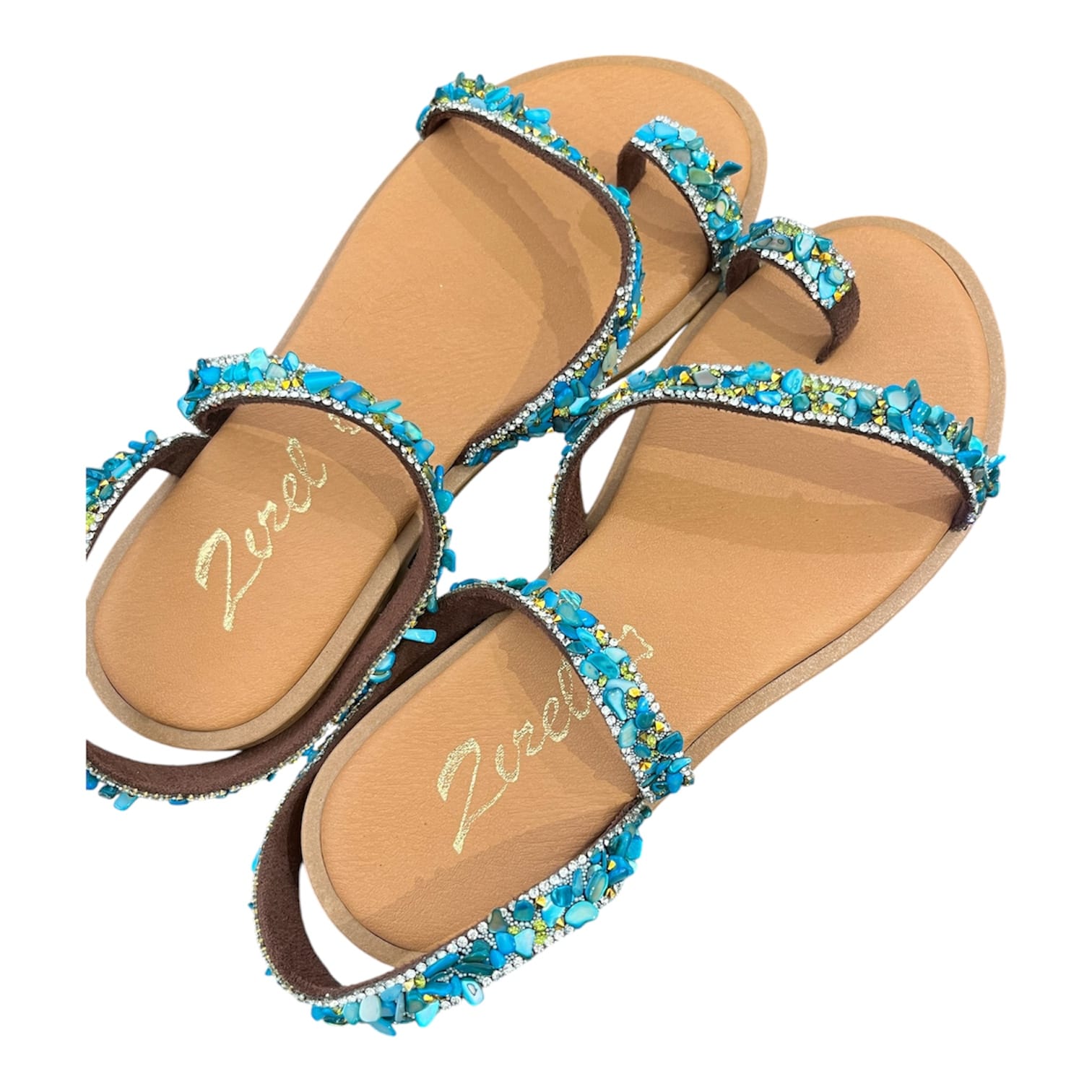 Γυναικεία Flats Zizel με στρας τιρκουάζ 140 Γυναικεία Flats Zizel με στρας τιρκουάζ 140 FLAT SANDALS zizel