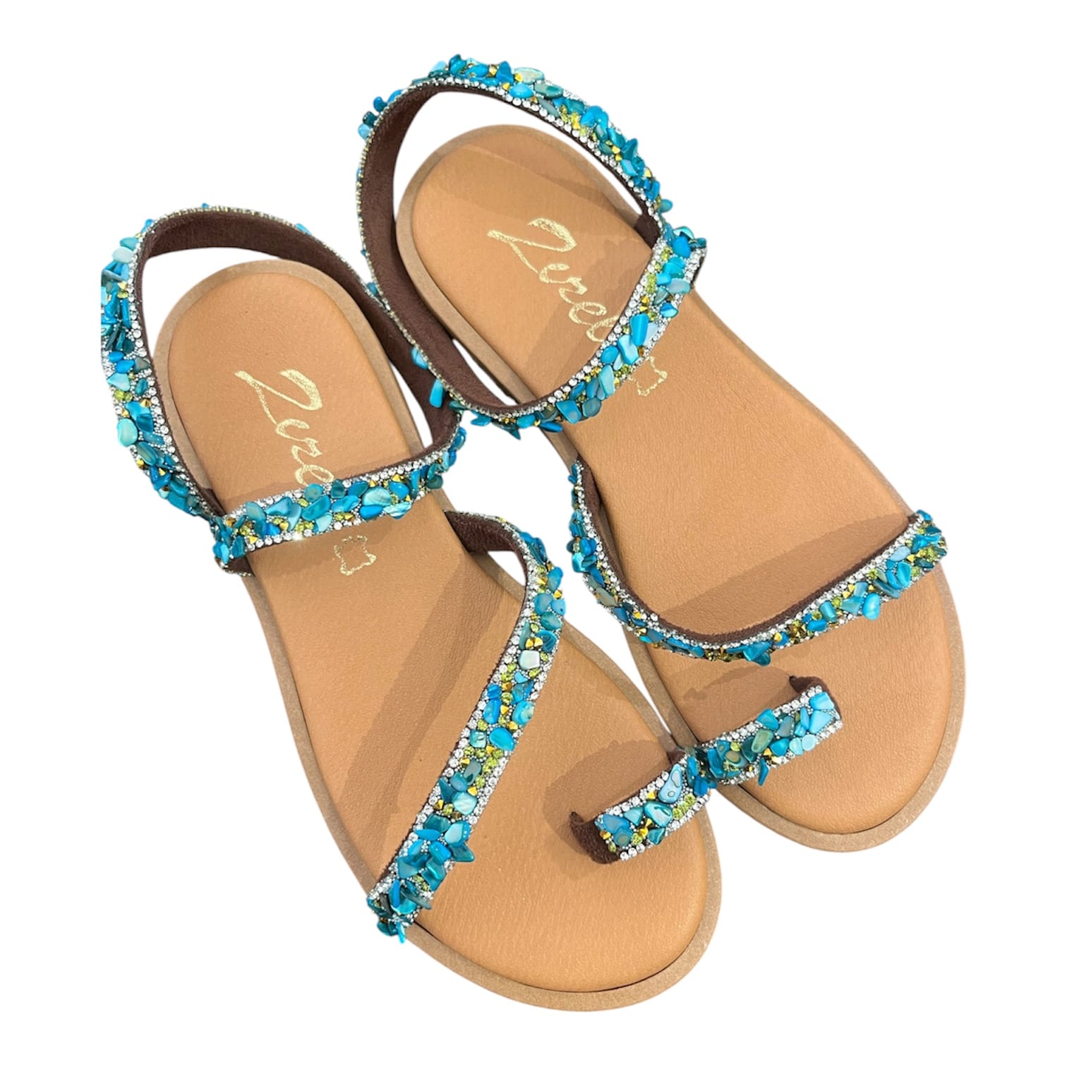 Γυναικεία Flats Zizel με στρας τιρκουάζ 140 Γυναικεία Flats Zizel με στρας τιρκουάζ 140 FLAT SANDALS zizel