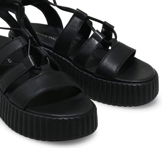 Γυναικεία πέδιλα Tsakiris Mallas 634 μαύρο δέρμα-La Scarpa Shoes Γυναικεία πέδιλα Tsakiris Mallas 634 μαύρο δέρμα FLAT SANDALS TSAKIRIS MALLAS