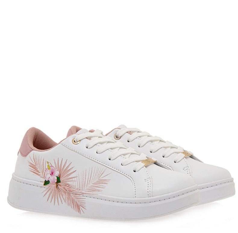 Γυναικεία sneakers  Renato Garini 319 λευκό ροζ λουλούδι-La Scarpa Shoes Γυναικεία sneakers  Renato Garini 319 λευκό ροζ λουλούδι CASUAL TSAKIRIS MALLAS